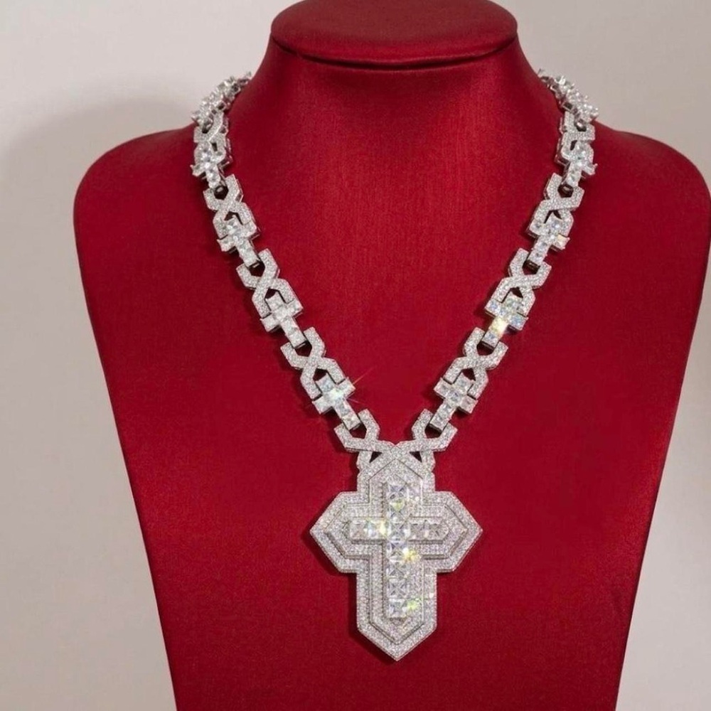 Diamond-Cut Silver Cross Pendant Necklace - White/Silver 20inch